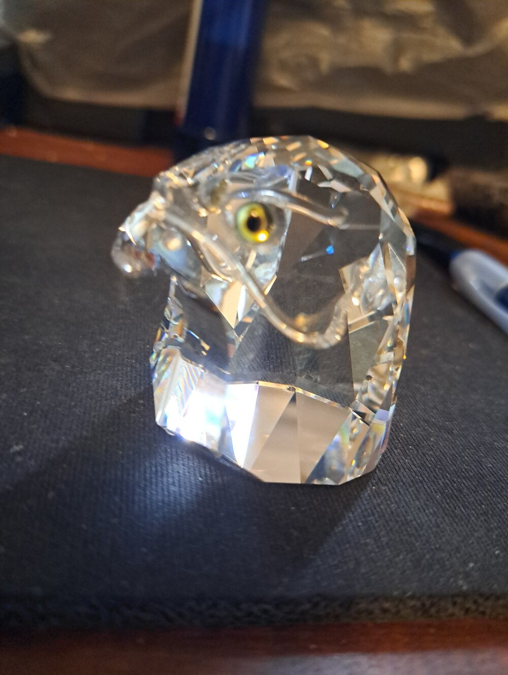 Vintage Swarovski Crystal Falcon Eagle Head  7645 Block Logo Excellent